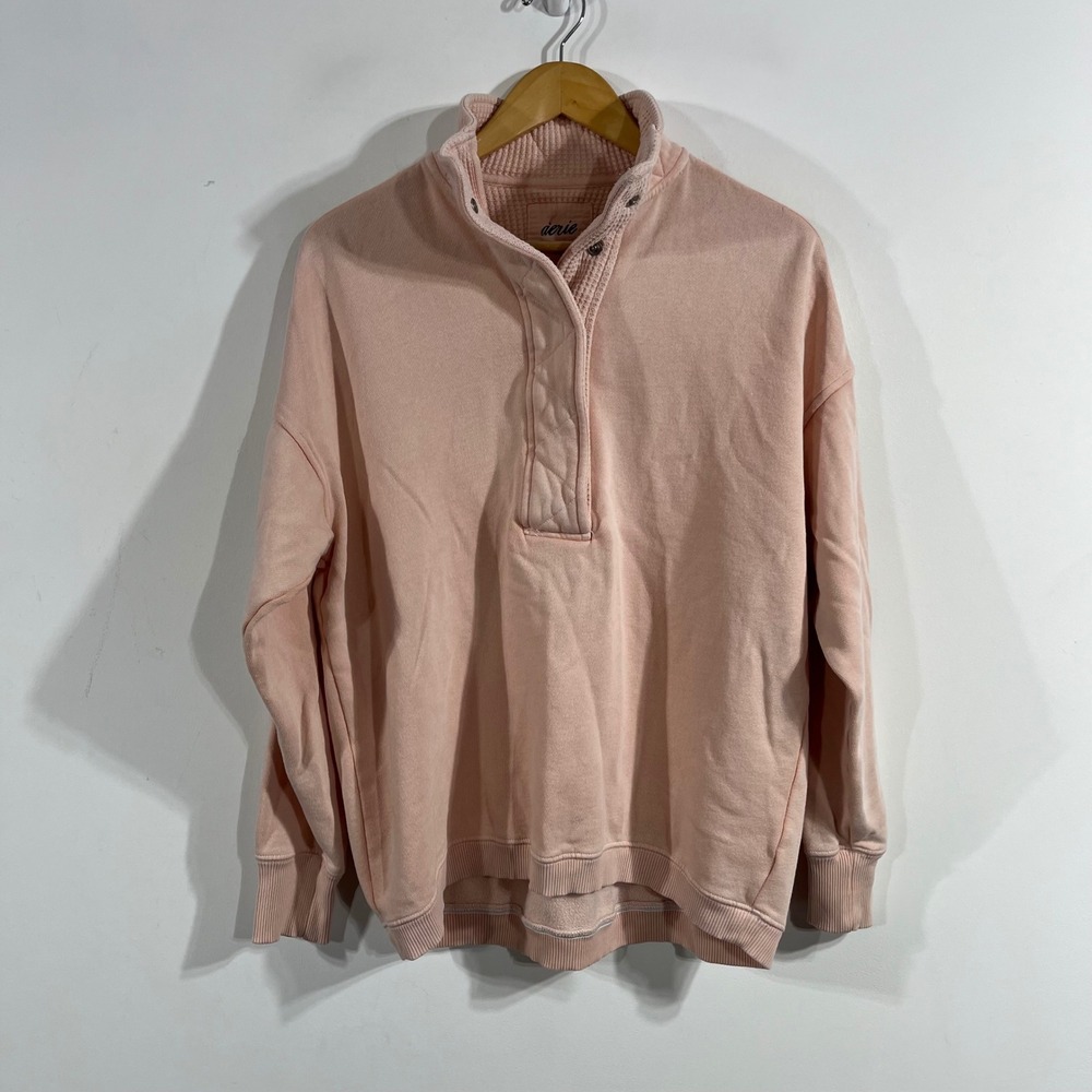 Aerie Oh Snap Quilted Oversized Sweatshirt Pullover Womens XS Pink Lounge Cozy